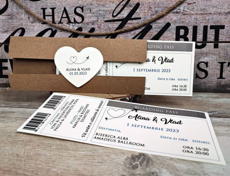 INVITATII NUNTA - Invitatie BILET de AVION