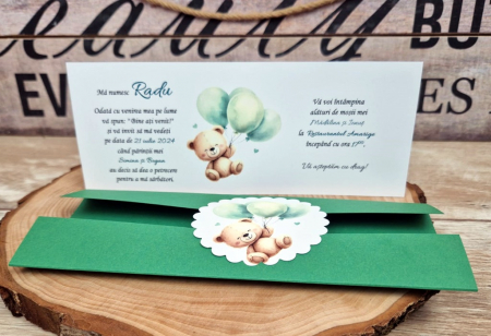 Invitatie botez 83 Ursulet cu baloane verzi [1]