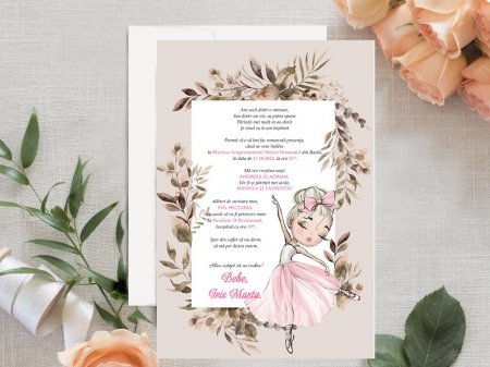 Invitatie botez BALERINA PM152 ( plic alb) [1]
