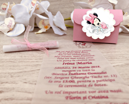 INVITATII BOTEZ - Invitatie botez cufar F7 - Minnie Sleeping