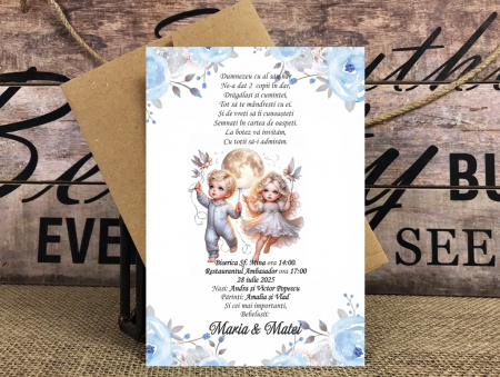 INVITATII BOTEZ - Invitatie botez gemeni PM203
