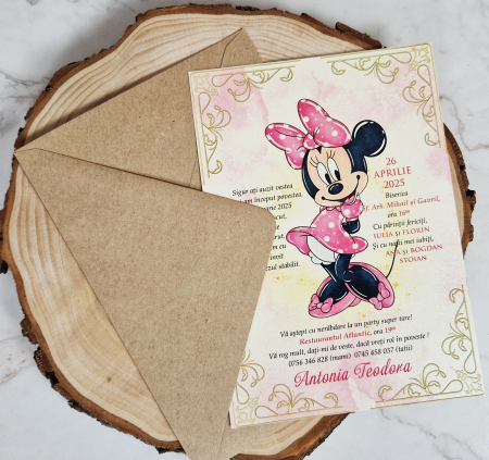 INVITATII BOTEZ - Invitatie botez Minnie PM157 (plic craft)