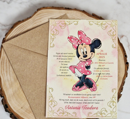 Invitatie botez Minnie PM157 (plic craft) [1]
