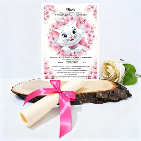 INVITATII BOTEZ - Invitatie botez papirus PISICUTA