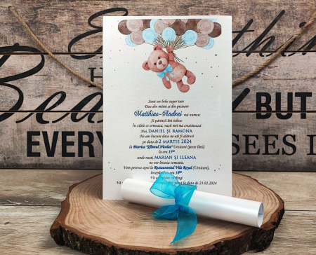 Invitatie botez - Papirus TEDDY BLUE
