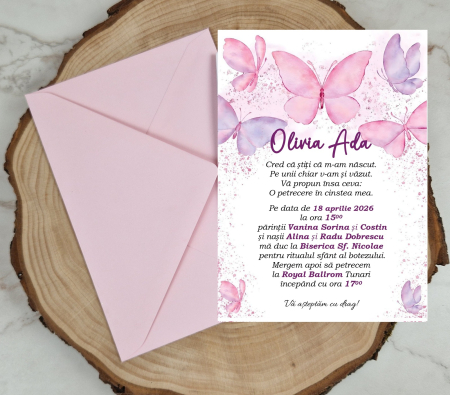 BOTEZ - Invitatie  botez Pink Butterfly