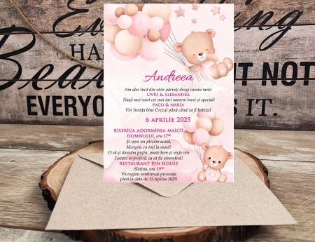 INVITATII BOTEZ - Invitatie botez TEDDY ROZ