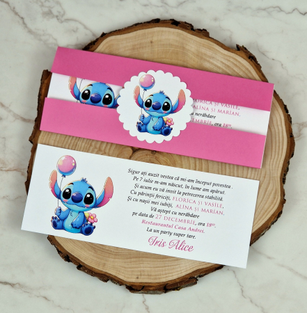 BOTEZ - Invitatie botez STITCH (ROZ)