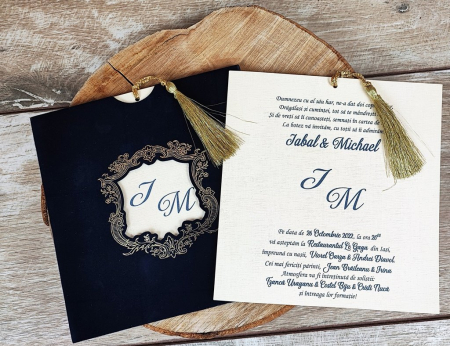 INVITATII BOTEZ - Invitatie catifea royal blue