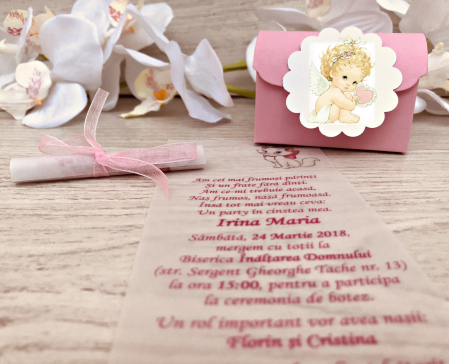 INVITATII BOTEZ - Invitatie cufar F7 – Angel ROZ