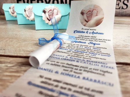Invitatii Nunta & Botez - Invitatie Cufar NB - Blue Style
