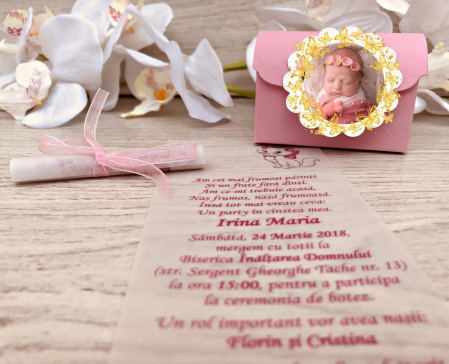 INVITATII BOTEZ - Invitatie - cufar roz F7 FOTO