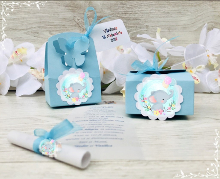 INVITATII BOTEZ - Invitatie - Cutie fluturas Sweet Elephant