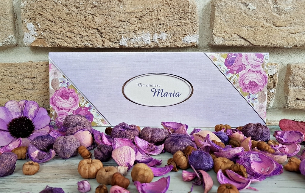Invitatie de botez mov cu flori multicolore - cod 5546 [3]