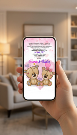 Invitatii digitale BOTEZ - Invitatie electronica gemeni PM218