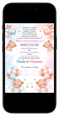 Invitatii digitale BOTEZ - Invitatie electronica gemeni Ursuleti