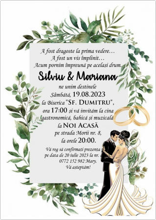 Invitatii nunta DIGITALE - Invitatie electronica Greenery Bride and Groom