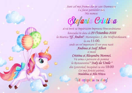 Invitatii digitale BOTEZ - Invitatie electronica UNICORN DREAM
