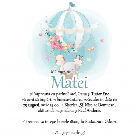 Invitatii digitale BOTEZ - Invitatie electronica - BALON AER CALD