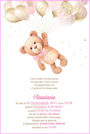 Invitatii digitale BOTEZ - Invitatie electronica -SWEET TEDDY PM33