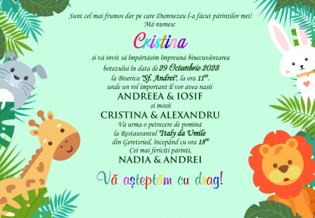 Invitatii digitale BOTEZ - Invitatie electronica JUNGLE PARTY