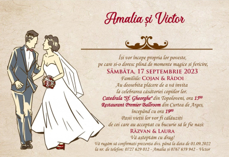 Invitatii nunta DIGITALE - Invitatie electronica Vintage Bride & Groom