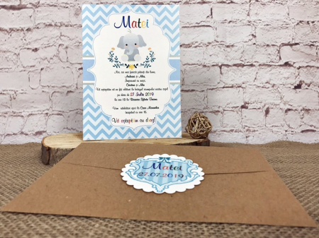 INVITATII BOTEZ - Invitatii petrecere copii - Elefantul Vesel (model craft)