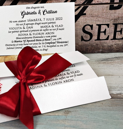 Invitatie Flower Heart (alb sidef) [5]