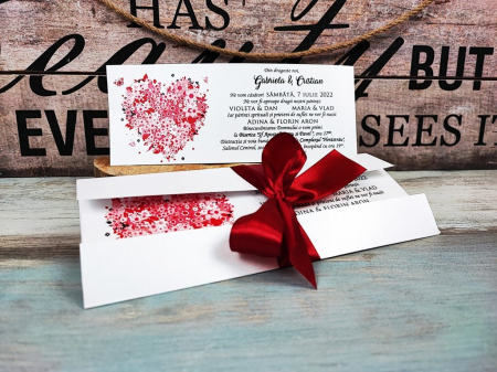 invitatii nunta MODERNE - Invitatie Flower Heart (alb sidef)