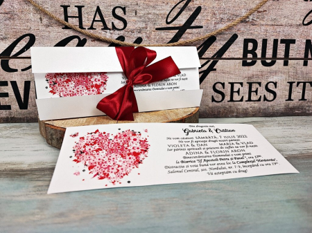 Invitatie Flower Heart (alb sidef) [1]