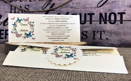 INVITATII BOTEZ - Invitatie Fluturi (model crem perlat)