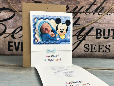 INVITATII BOTEZ - Invitatie FOTO Mickey Baby (model M8)