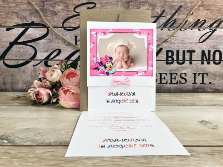 INVITATII BOTEZ - Invitatie FOTO Minnie Baby (model M9)