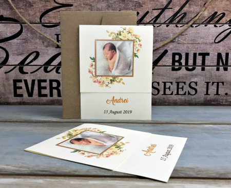 INVITATII BOTEZ - Invitatie FOTO - Vintage Style