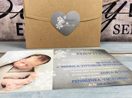INVITATII BOTEZ - Invitatie FOTO -  Sweet PINK (alb perlat)