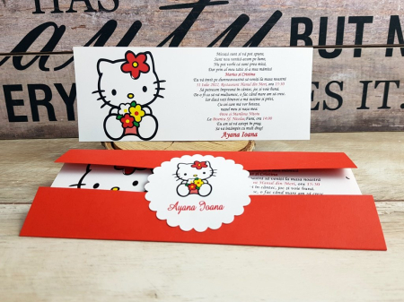 INVITATII BOTEZ - Invitatie Hello Kitty - model rosu