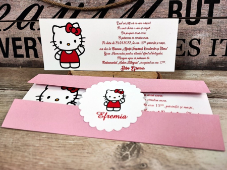 INVITATII BOTEZ - Invitatie Hello Kitty - model roz