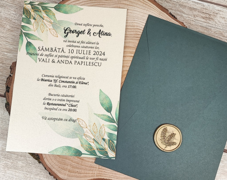 Invitatii nunta SIGILIU - Invitatie Leaves cu sigiliu
