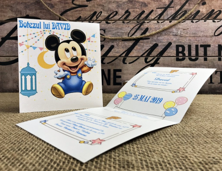 INVITATII BOTEZ - Invitatie Mickey Bebelus - (MODEL SIDEFAT)