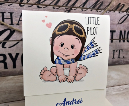 Invitatie Micutul Pilot (crem sidef) [4]