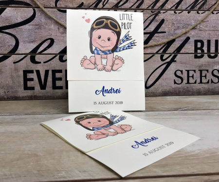Invitatie Micutul Pilot (crem sidef) [1]