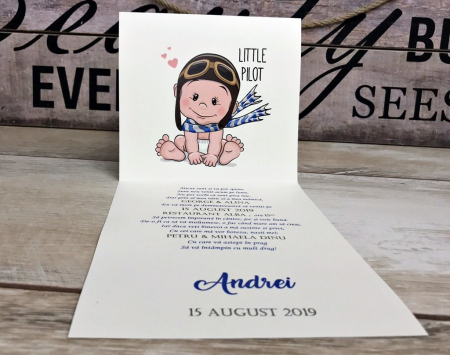 Invitatie Micutul Pilot (crem sidef) [2]