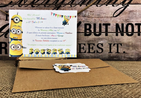 INVITATII BOTEZ - Invitatie botez MINIONS - model craft