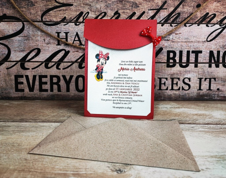 INVITATII BOTEZ - Invitatie Minnie Mouse - model Fundita