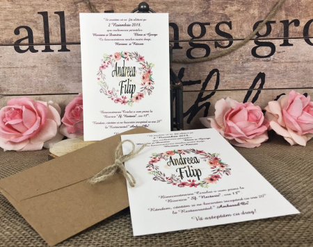 INVITATII NUNTA - Invitatie nunta - Coroana de Bujori