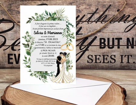invitatii nunta MODERNE - Invitatie Greenery Bride and Groom
