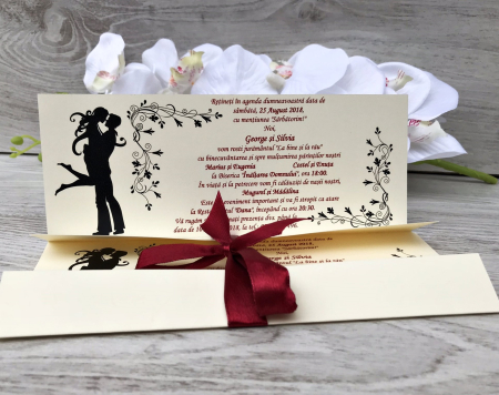 invitatii nunta MODERNE - Invitatie nunta You & Me - fundita bordo