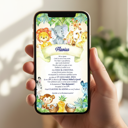 Invitatii digitale BOTEZ - Invitatie online petrecere copii PM103