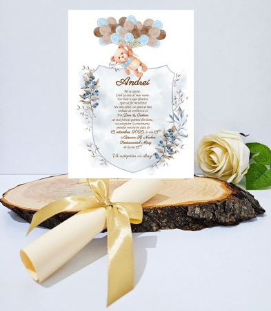 INVITATII BOTEZ - Invitatie papirus TEDDY