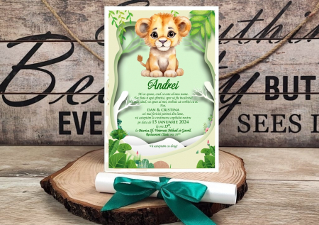 INVITATII BOTEZ - Invitatie papirus Little Lion